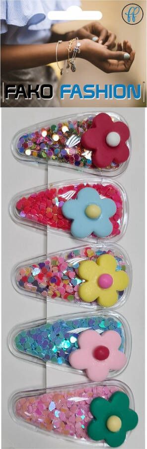 Fako Fashion Haarspeldjes Met Lovertjes Haarclips Voor Meisjes Gevulde Speldjes 5 Stuks Flower Power Mix