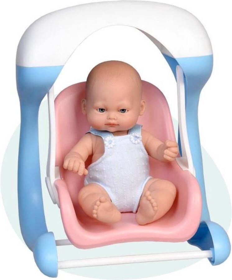 Falca Babypop Mini Baby Met Babyschommel 28 Cm Blauw roze