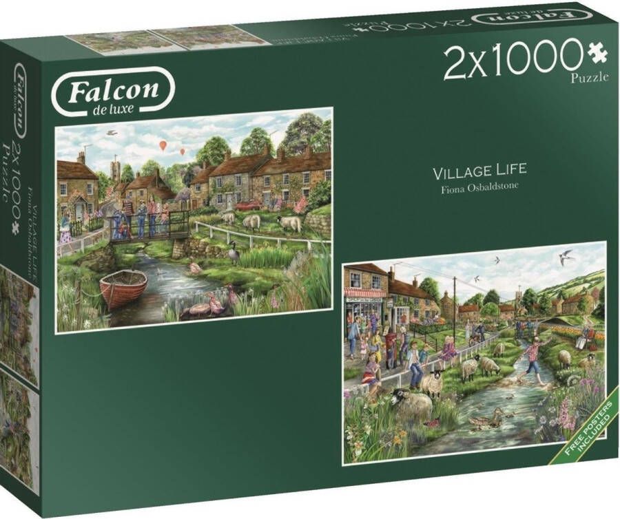 Falcon puzzel Village Life Legpuzzel 2 x 1000 stukjes