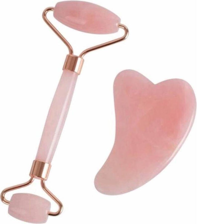 Falkann Rosé Quartz Gezichtsroller & Gua Sha Set Jade Roller 100% Natuurlijke Steen Anti-Aging Rimpelvermindering Inclusief Luxe Geschenk Doos