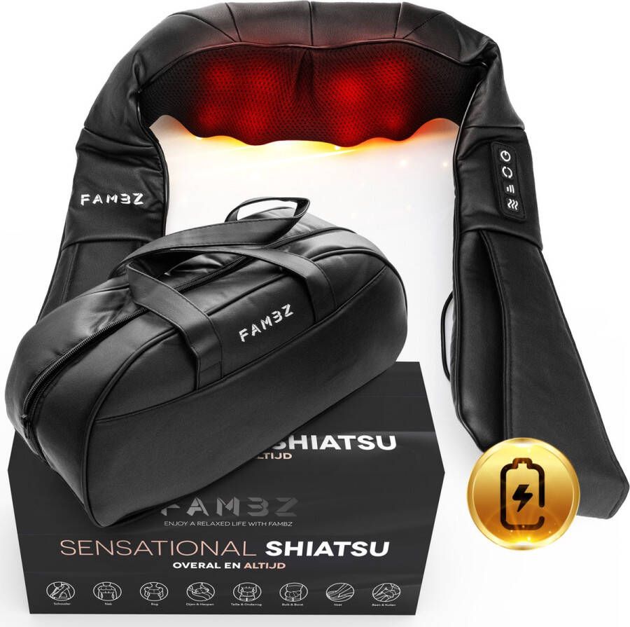 Fambz Sensational Shiatsu Massage Kussen Draadloos ( Zwart ) 3 Snelheden met Infrarood Warmtefunctie Elektrisch Massagekussen Nekmassage Apparaat