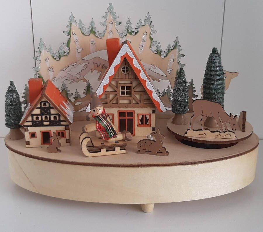 Fame musthaves Speeldoos kerst wintertafereel gedetailleerd van hout met led-verlichting kerstmis muziekdoos