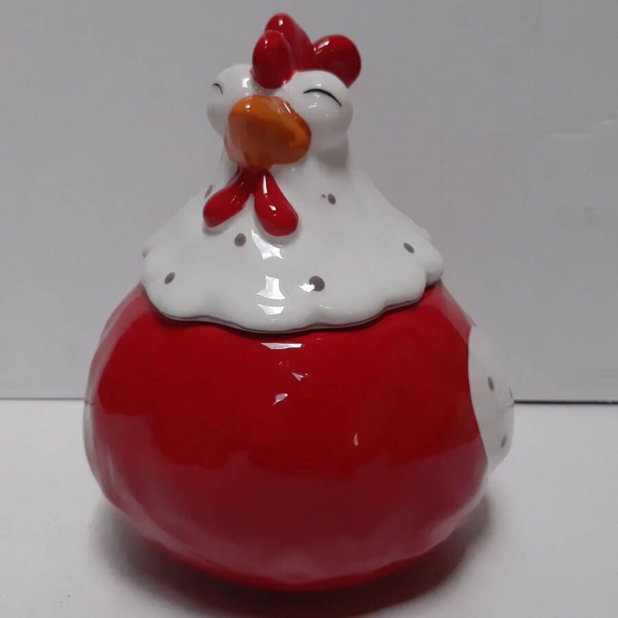 Fame musthaves Voorraadpot boederij dieren kip in rood en wit 19cm hoog