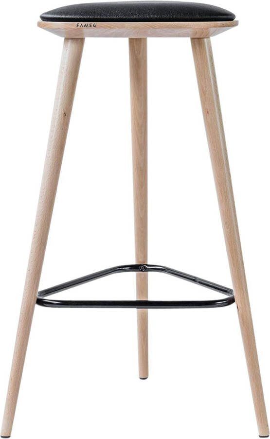 Fameg Finn houten barkruk whitewash met zitkussen 63 cm