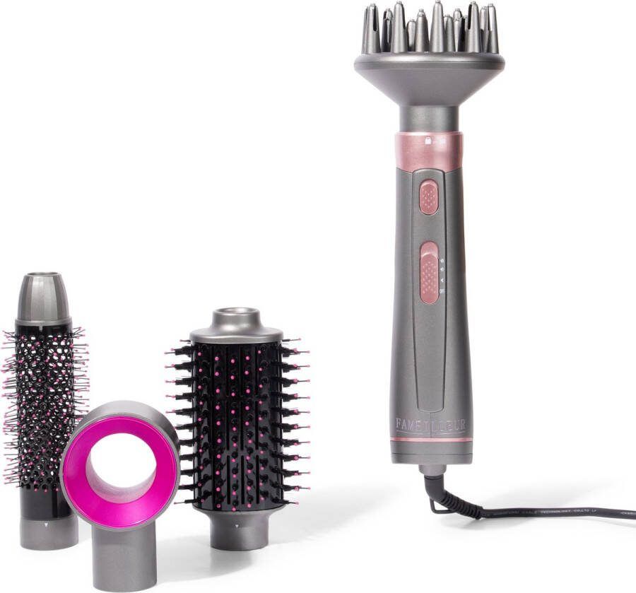 Fameilleur 2024- 4-in-1 Krulborstel-Grijs- Föhnborstel – Krul borstel- föhn borstel- Keramische Magic Brush-Airstyler air styler- multistyler- multi styler- fohnborstel- fohn borstel- haardroger- haar droger-kam-warmte borstel- warmteborstel