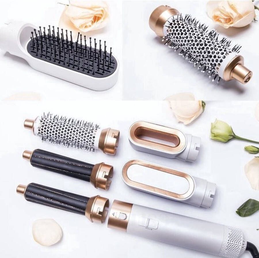 Fameilleur 2024 model 5 in 1 Föhnborstel White+ luxe opbergcase-5 verschillende opzetstukken meegeleverd-multifunctionele multistyler-volumeborstel-haardroger en 2 krullers-fohn borstel-stijltang- stijltang-krultang-krul tang-haar borstel-haarborstel