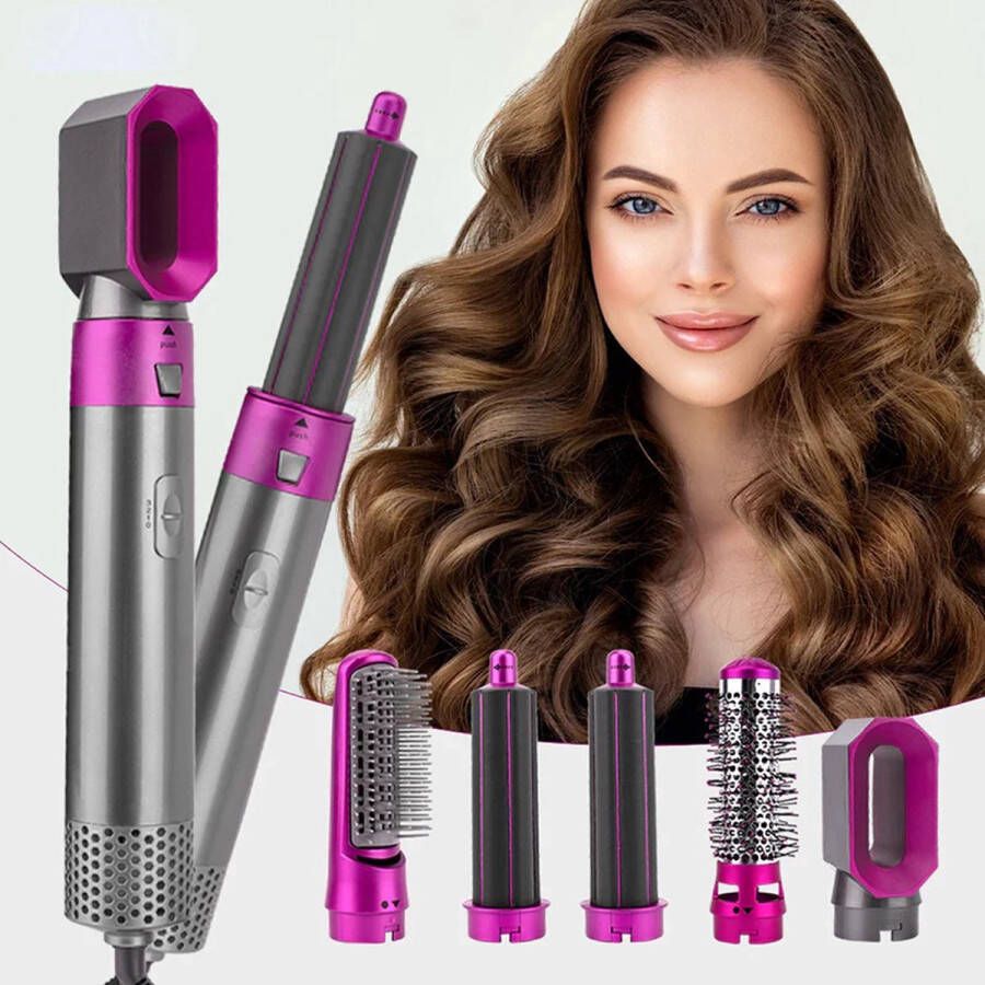 Fameilleur 5 in 1 multifunctionele haarstyler- 2024 model- grijs- Fohn- fohnborstel- krultang haarstyler- fohnborstel styler- haarborstel- haar borstel-stijltang- stijl tang- Multistyler-Föhnborstel-Krultang-krul tang-haar droger- Borstel- FA-1001GR2