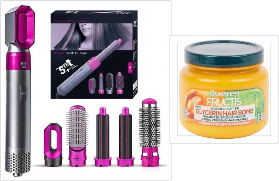 Fameilleur 5 in 1 multifunctionele krultang- haarstyler + haarmasker grijs Fohn- fohnborstel styler-haar borstel- haarborstel- stijltang- stijl tang- Multistyler Föhnborstel krul tang- haar droger- Borstel Haardroger -Föhn Multi styler Fohnborstel