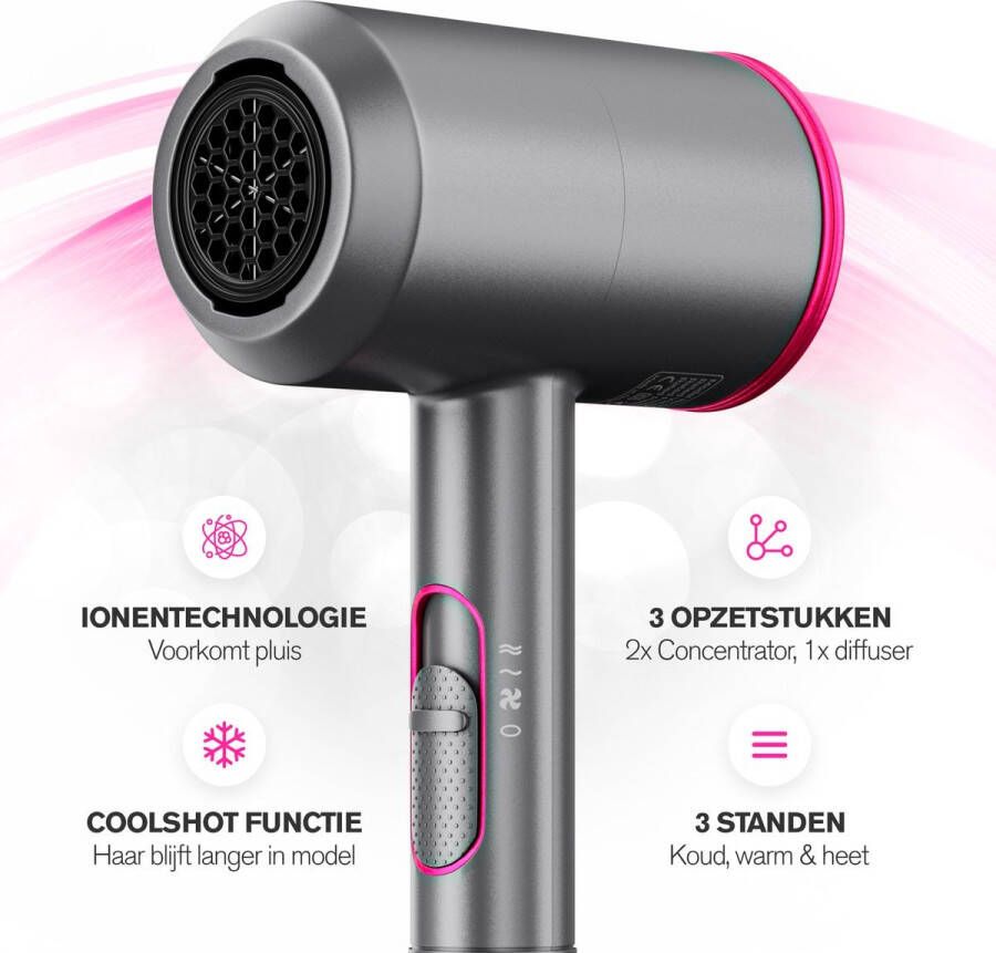 Fameilleur luxe föhn met Diffuser Föhnborstel Ionische Haardroger Elektrisch 5 Opzetstukken Föhn Haardroger Föhn Met Diffuser 3 Warmtestanden Ionentechnologie 3 Blaasmonden 3 snelheden- 3 snelheid standen fohn haar droger