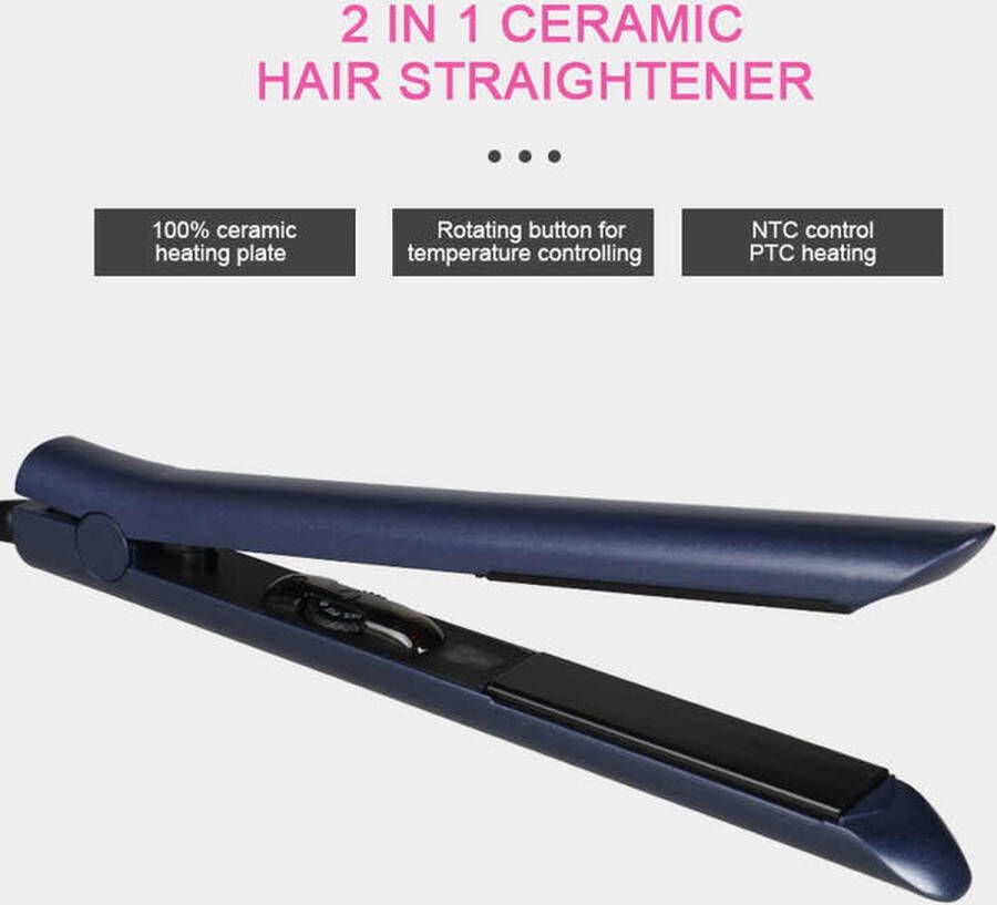 Fameilleur professionele stijltang navy blue stijlen en krullen- 2 in 1 stijl tang- hair straightener- extra snel warm- Dun Normaal Dik haar Krultang- ion technologie- meerdere warmte standen- draadloos- oplaadbaar- keramisch- multi styler- multi