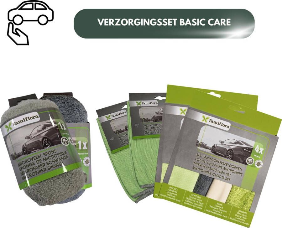 Famiflora autoreinigingsset Basic care 2 microvezel sponzen microvezel glasdoek + 2 sets van 4 microvezel doeken