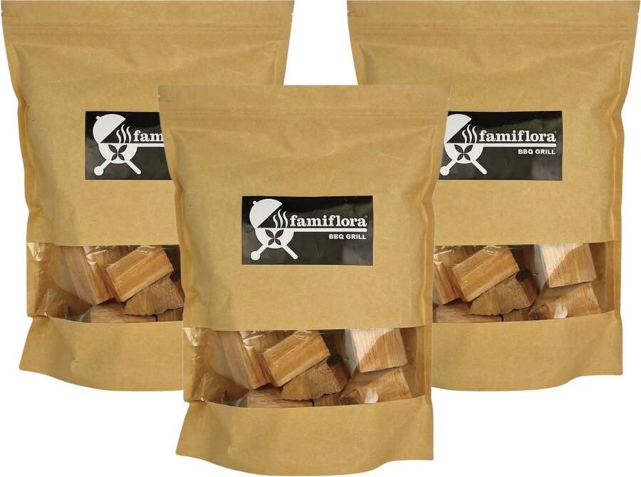 Famiflora barbecue chunks Sinaasappelhout 3 kg (3 x 1KG) voor het roken van varkensvlees rundsvlees en kippenvlees Geschikt voor houtskoolbarbecue met deksel