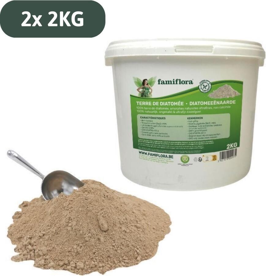 Famiflora emmer diatomeeënaarde 2x2kg ecologische bestrijding van bloedluizen 2 emmers