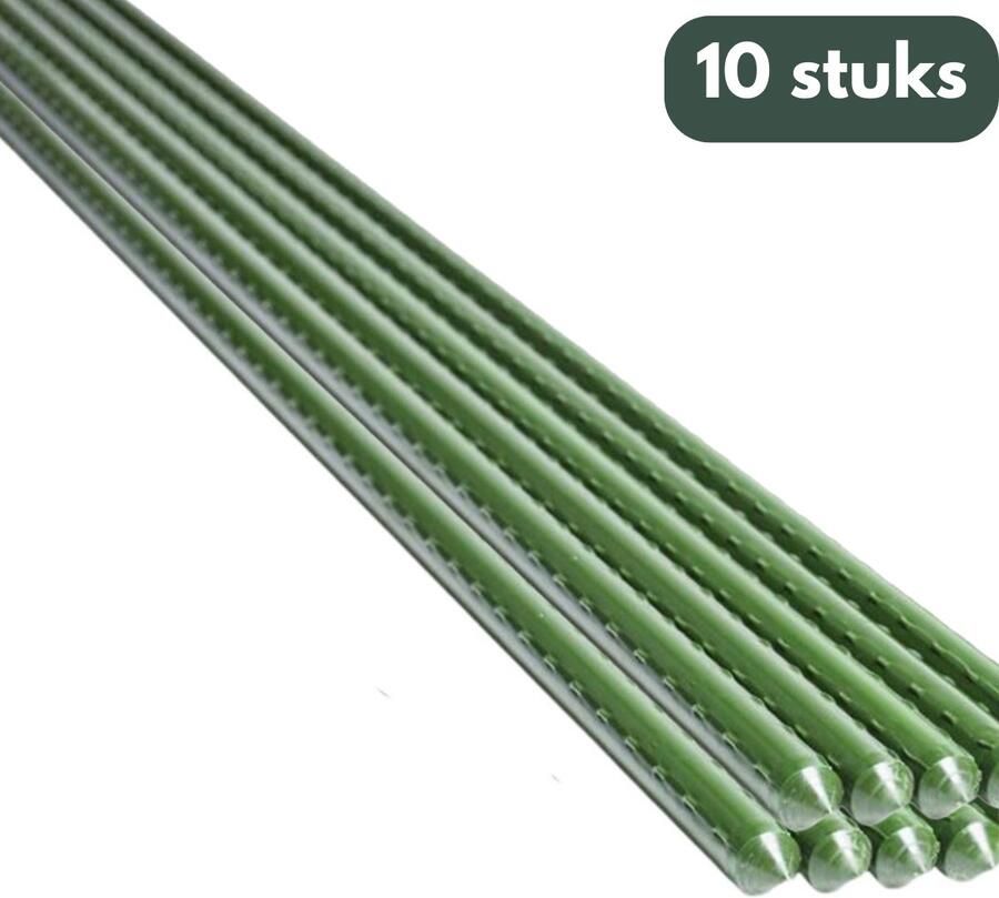 Famiflora stalen PVC plantenstokken Ø8mm set van 10 stuks L120 cm Groen