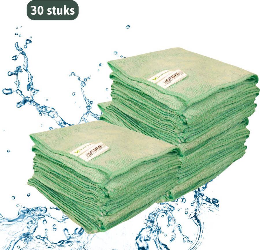 Famiflora Famiflore groene microvezel warp doekjes 40x40cm 250g m² 30 all purpose microvezel doeken 3 sets van 10 schoonmaakdoekjes