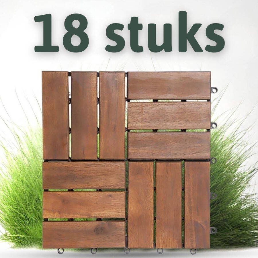 Famiflora Houten terrastegels acacia 30x30cm mozaïek donkerbruin 18 stuks = 1.62m²