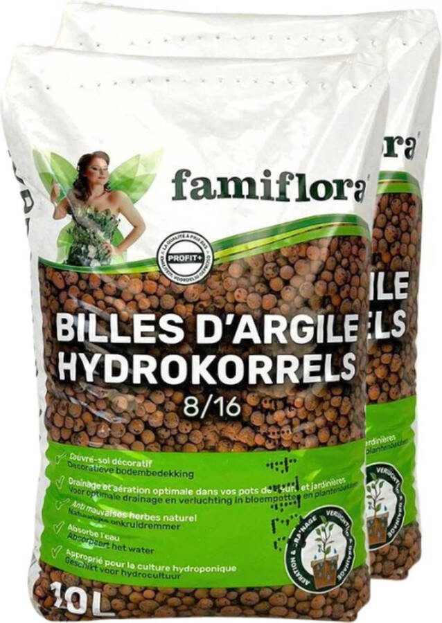 Famiflora Hydrokorrels 20L (2x10L) Decoratieve Bodembedekking voor Hydrocultuur Natuurlijke Onkruidremmer