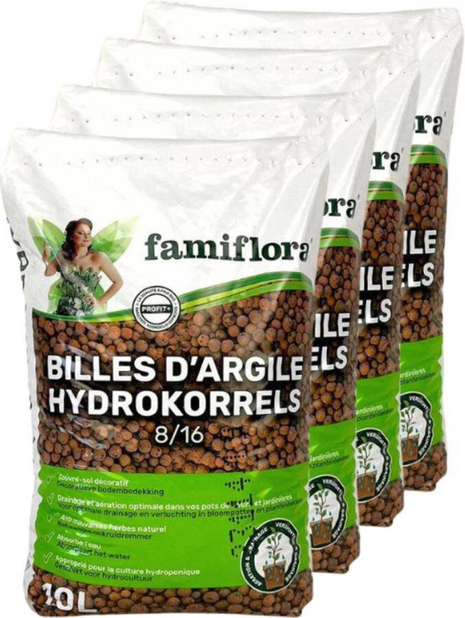 Famiflora Hydrokorrels 40L (4x10L) Decoratieve Bodembedekking voor Hydrocultuur Natuurlijke Onkruidremmer