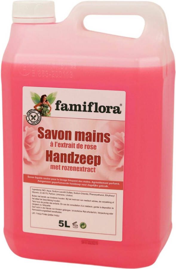 Famiflora roos handzeep navulling Grootverpakking van 5 liter Bidon zeep