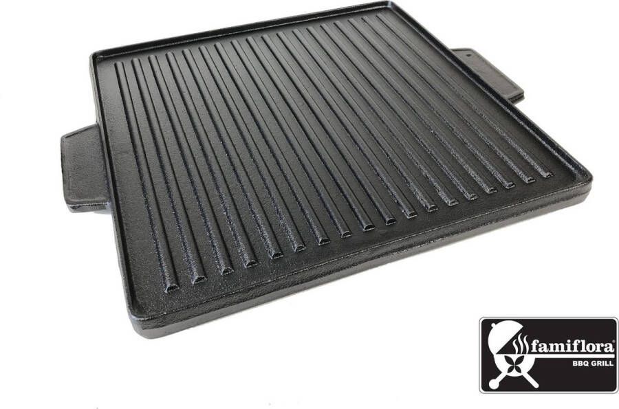 Famiflora Universele gietijzeren contactplaat bakplaat grillplaat grillrooster 38x38cm