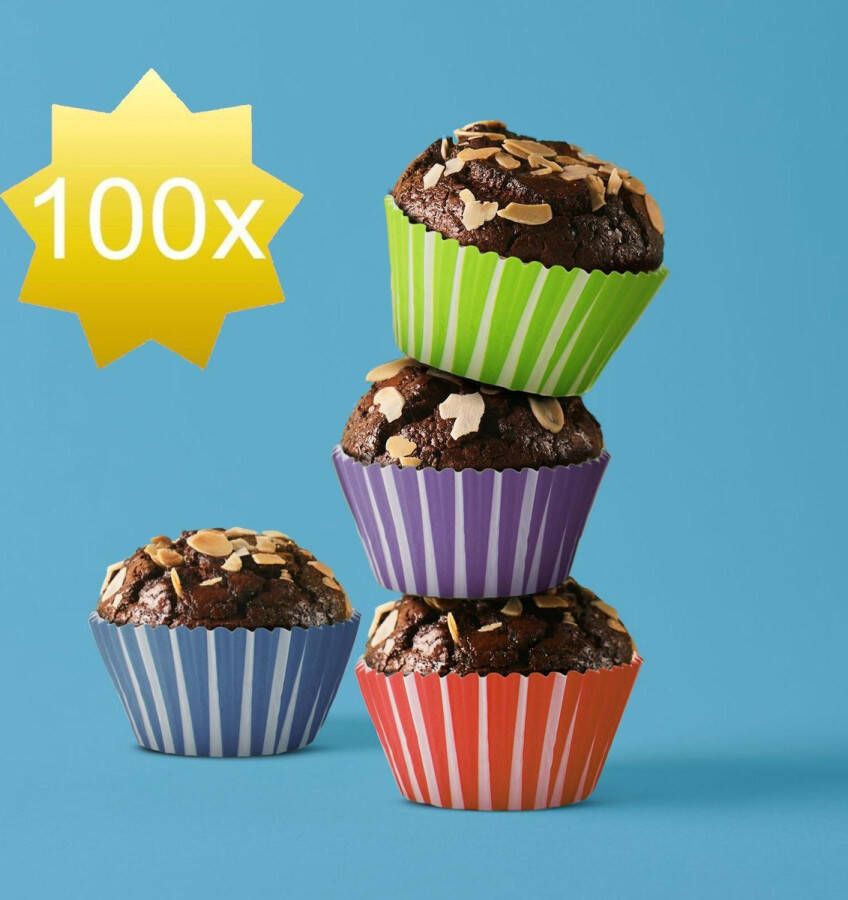 Family Pound Muffin Bakvormen Muffinvorm Cupcake Papier Vormpjes 100 Stuks Gestreept Gekleurd