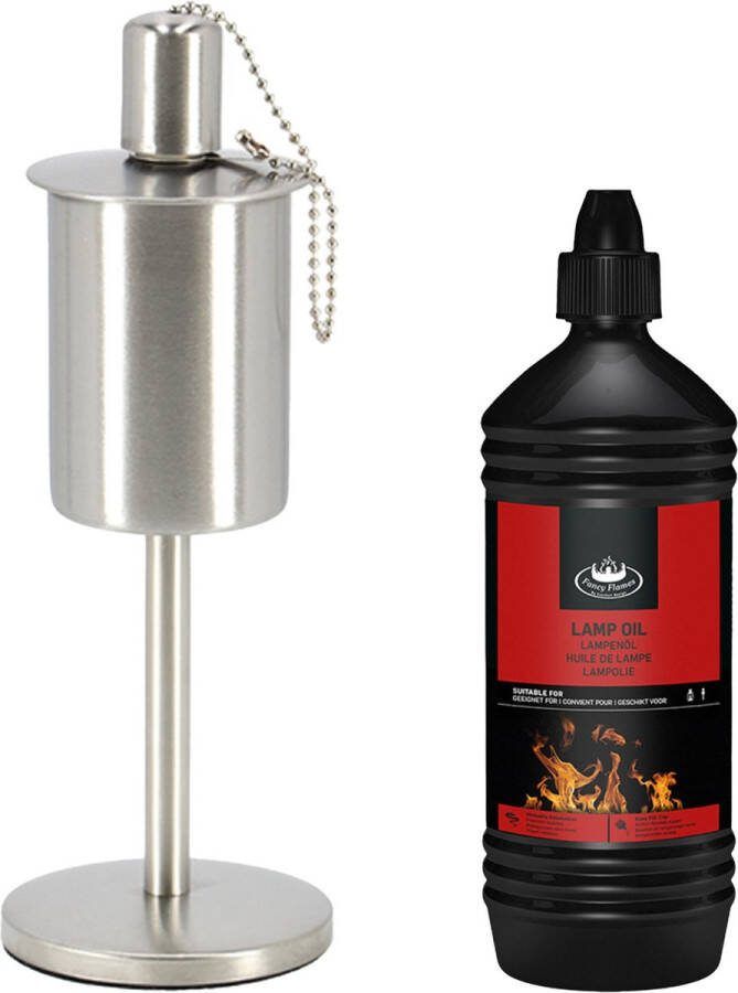 Fancy Flames Design olie tuinfakkel RVS met lampenolie 1 liter