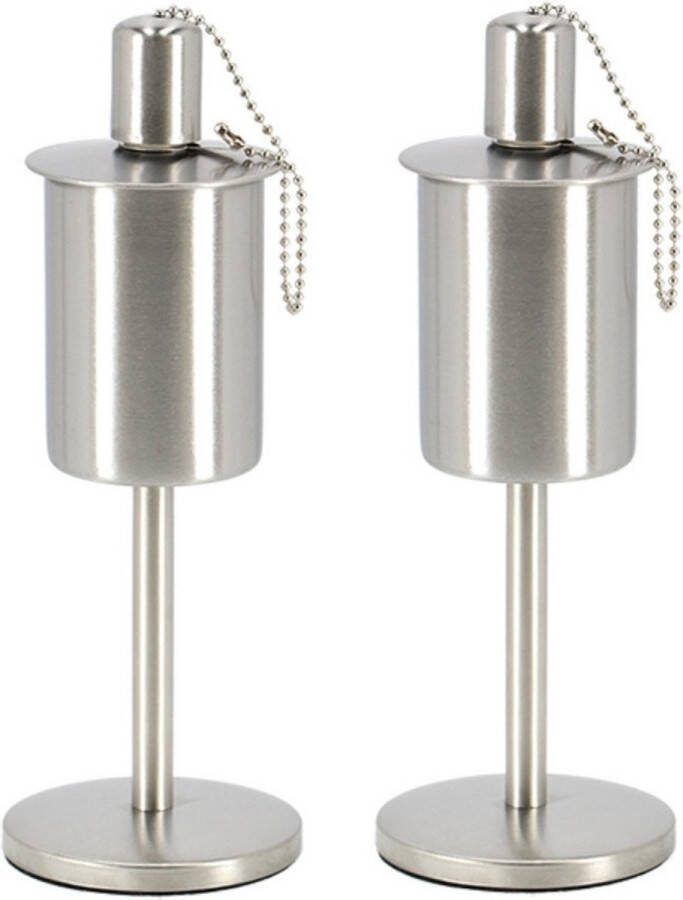 Fancy Flames Esschert design RVS olie tuinfakkel 2x 9.5 x 25 cm op stabiele voet