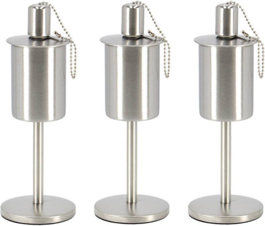 Fancy Flames RVS olie tuinfakkel 3x 9.5 x 25 cm op stabiele voet