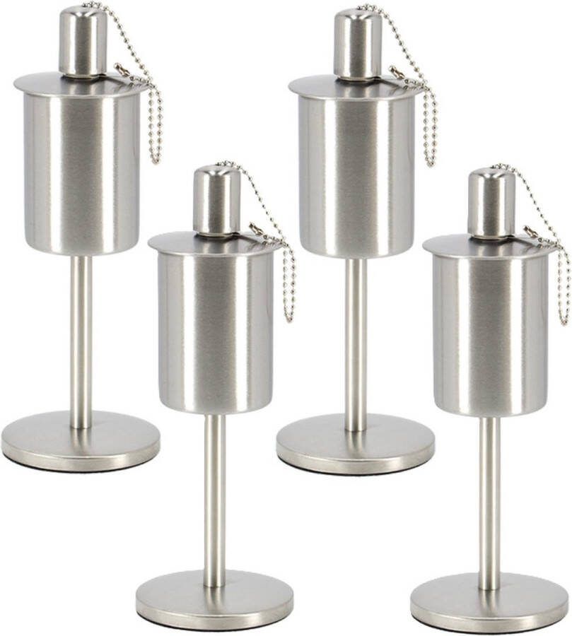 Fancy Flames RVS olie tuinfakkel 4x 9.5 x 25 cm op stabiele voet