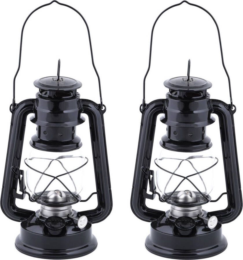 Fancy Flames Set van 4x stuks olielamp stormlantaarn zwart 11 7 x 15 7 x 24 cm Camping tuin lantaarn voor lampenolie
