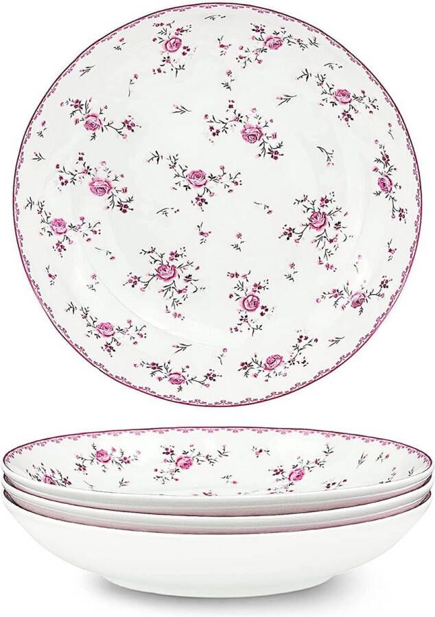 Fanquare 20 cm roze porseleinen saladeborden set van 4 dessertborden koninklijk vintage keuken pastabord slakom van keramiek