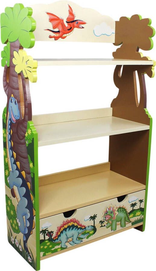Teamson Kids Houten Boekenkast Voor Kinder Kinderslaapkamer Accessoires Dinosaurus Ontwerp TD 0069A