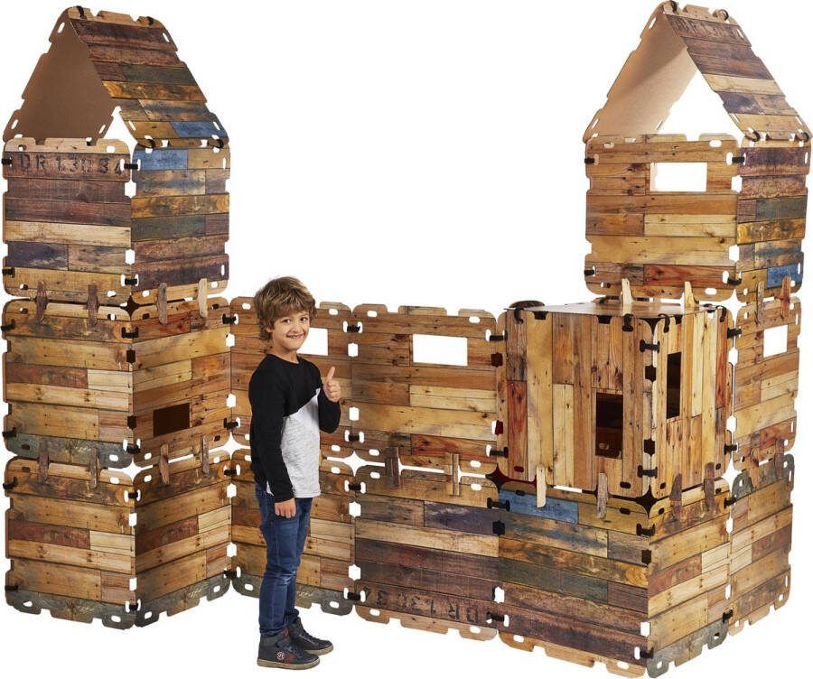Fantasy Forts Speelhuis Mega Set 32 Platen 4-12 Jaar 10 m2 Bouwmateriaal Fantasierijk Hut Bouwen Bouwpakket Fort incl. set van 32 Clips en 72 Klittenbandsluitingen