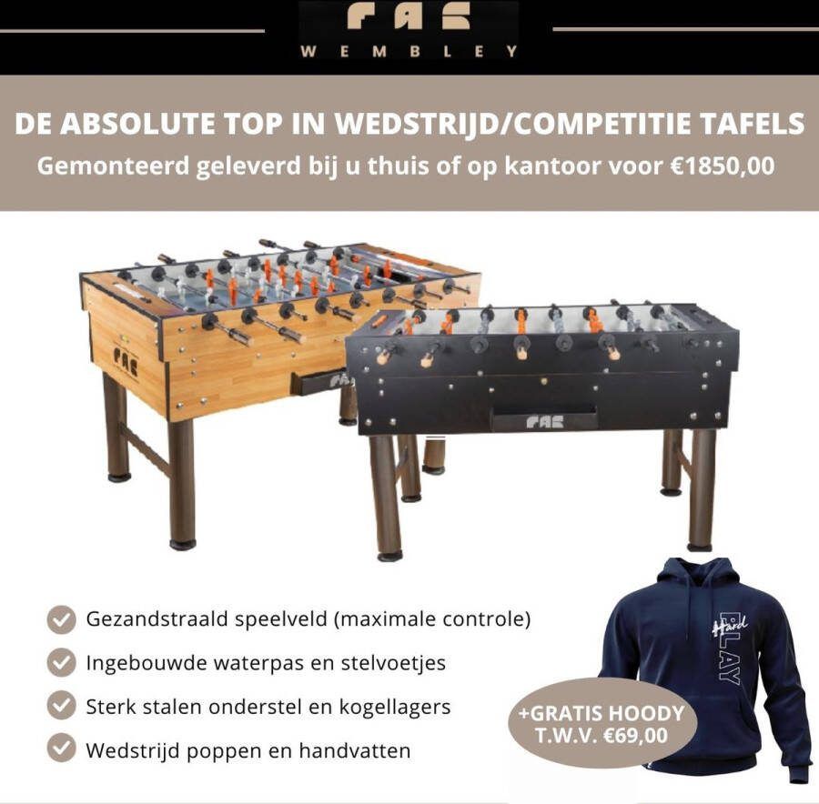 FAS Pendezza FAS Wembley 2.0 wedstrijdtafel ideaal voor kantoor gebruik 95kg kogellagers spelers met V-voetjes gemaakt in Italie Hufterproof