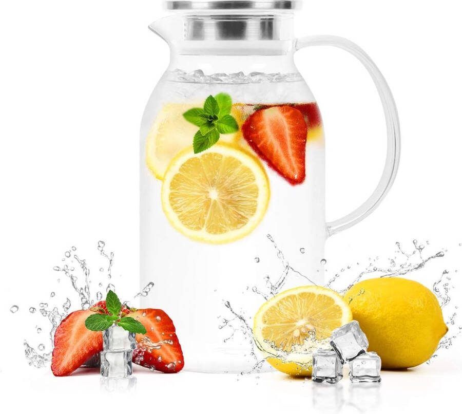 Faseras Schenkkan Glazen Karaf Waterkan Waterkaraf voor Fruitwater Decanteer Karaf met filter 2L Inhoud