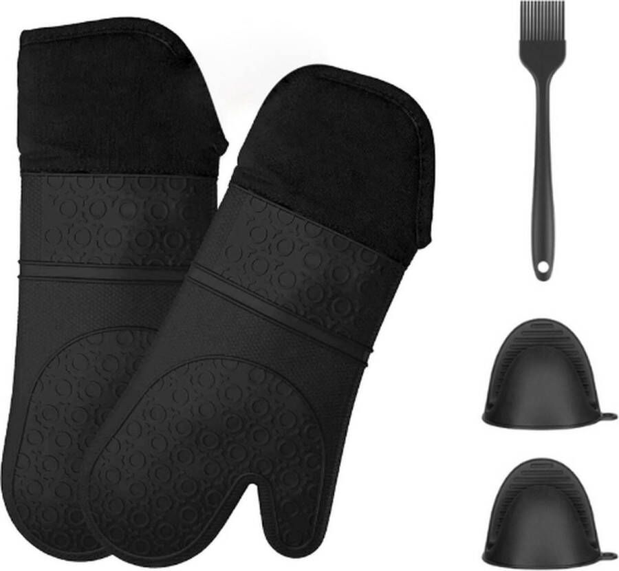 Faseras Siliconen Ovenwanten Ovenhandschoenen Pannenhandschoenen Hittebestendig tot 230 °C Ovenhandschoenenset Zwart