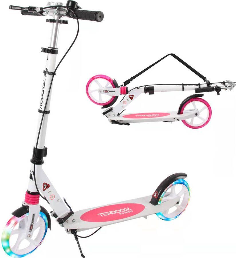 Faseras Step voor Kinderen Volwassenen Kinderstep met Rem Opvouwbaar Autoped Max 110KG Vering Met grote wielen Wit Roze