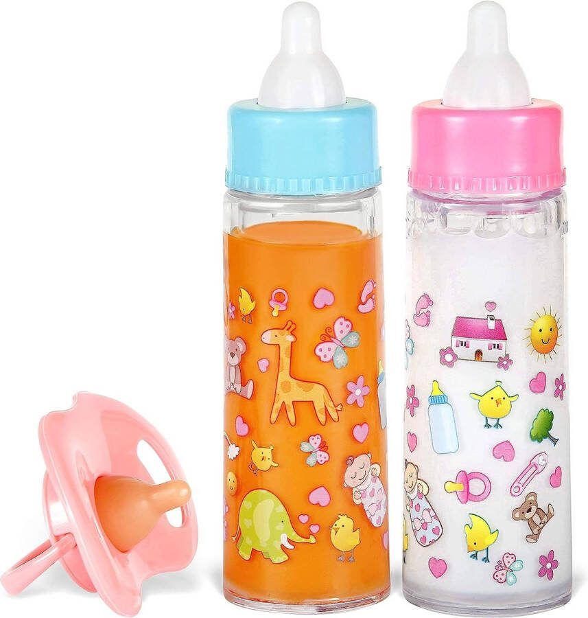 Fash n kolor 7451 Poppenflesje 1 Melkfles 1 Sap Fles 1 Speen 3 Delig Poppenverzorgings Geschikt Voor Babypop Pop Verzorgingsset