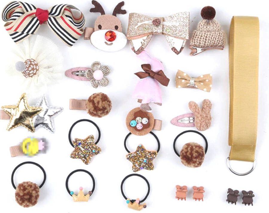 Fashion Favorite Kinder Elastiekjes Set Goud 24 stuks Haar Clipjes Haar accessoires