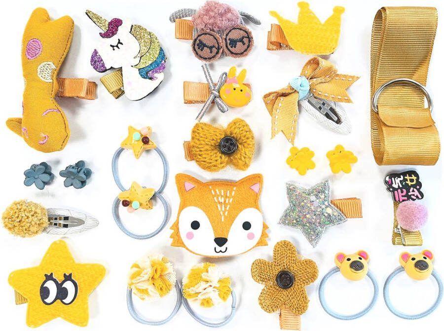 Fashion Favorite Kinder Elastiekjes Set Oker Geel 24 stuks Haar Clipjes Haar accessoires