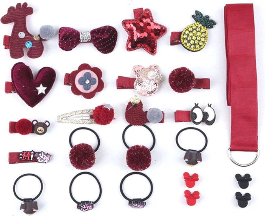 Fashion Favorite Kinder Elastiekjes Set Rood 24 stuks Haar Clipjes Haar accessoires