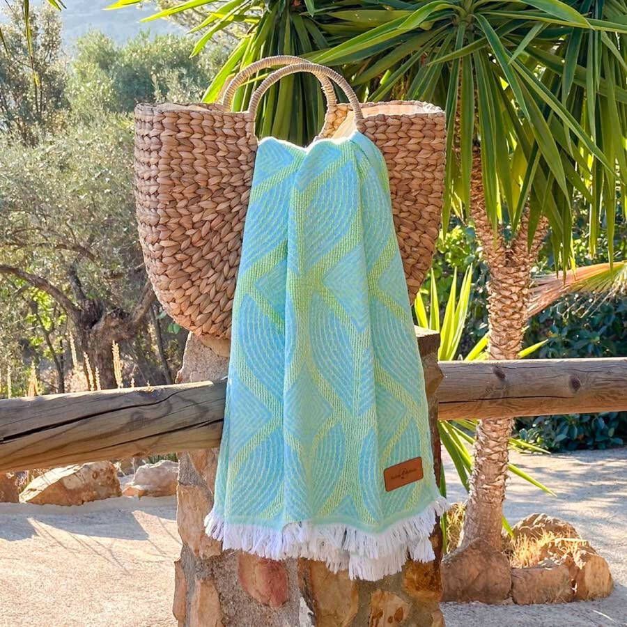 Fashion4Wellness.com Fashion4wellness HAMAMDOEK Botanic Art Turquoise Lemon Pestemal saunadoek dun strandlaken hammamtowel