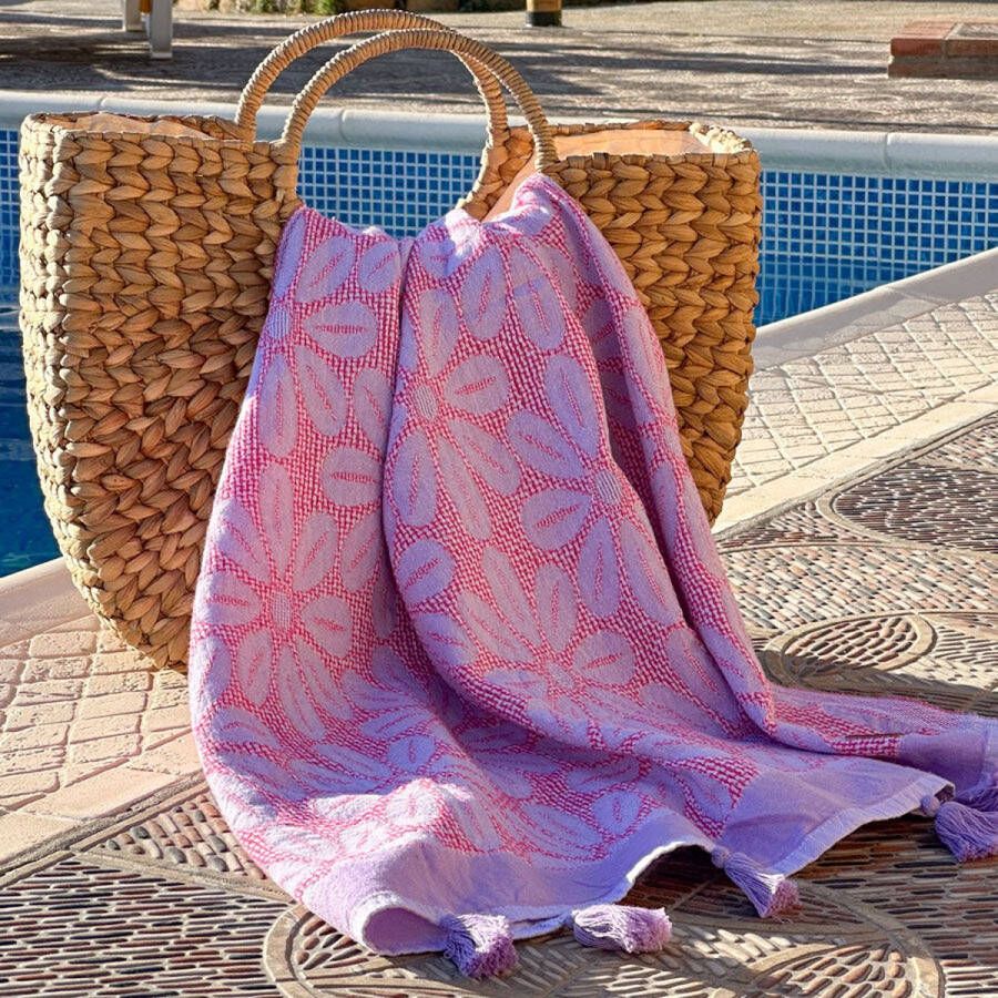 Fashion4Wellness.com Fashion4wellness HAMAMDOEK DAISY Lilac fuchsia Pestemal saunadoek dun strandlaken hammamtowel