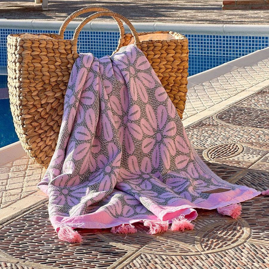 Fashion4Wellness.com Fashion4wellness HAMAMDOEK DAISY Pink Olive Pestemal saunadoek dun strandlaken hammamtowel