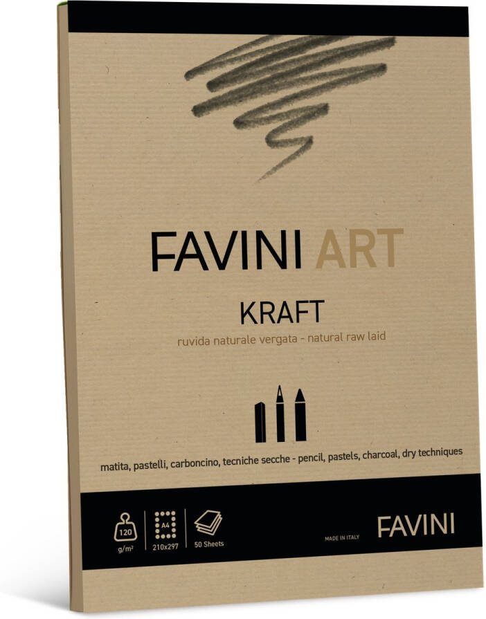 Favini ART bruin Kraft pad gevergeerd ruw papier 50 vel 120 g m2 voor potlood olieverf houtskool droge technieken