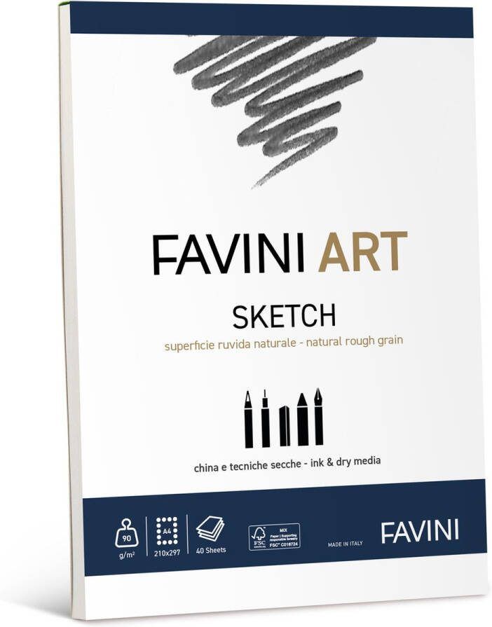 Favini ART SKETCH PAD houtskool wasco potlood stift en inkt GLUED ON TOP 90 g. 40 sheets A4