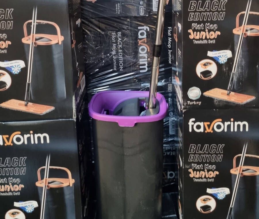 Favorim Flat Mop Schoonmaak Mop Dweil Vloerreiniger Vloerwisser Extra groot 6L Zwart met paars