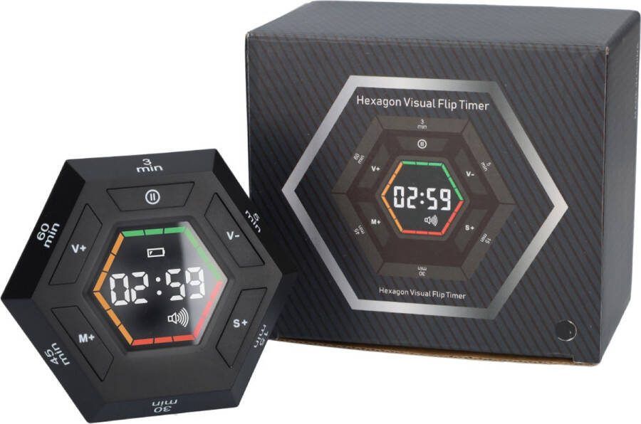 FB Pro 6 Hoekige Digitale Alarmklok Hexagon Kookwekker Alarm Klok met 6 Kanten Timer met 6 Standen Met Zelf Instelbare Timer! Zwarte Digitale Klok met Magneten