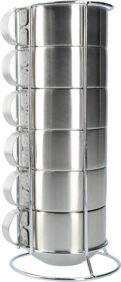 FB Pro Dubbelwandige Koffiebeker Herbruikbare Beker Roestvrij Stalen Mok Beker 6 Stuks Industrieel Design Met Mokken Standaard