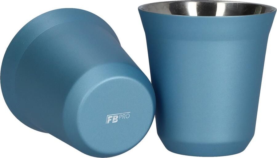 FB Pro RVS bekers in het blauw Espresso kopjes Koffiebeker Coffee cup Drink Set Koffieservies RVS kopjes set van 2 Dubbelwandige bekers 160 ML